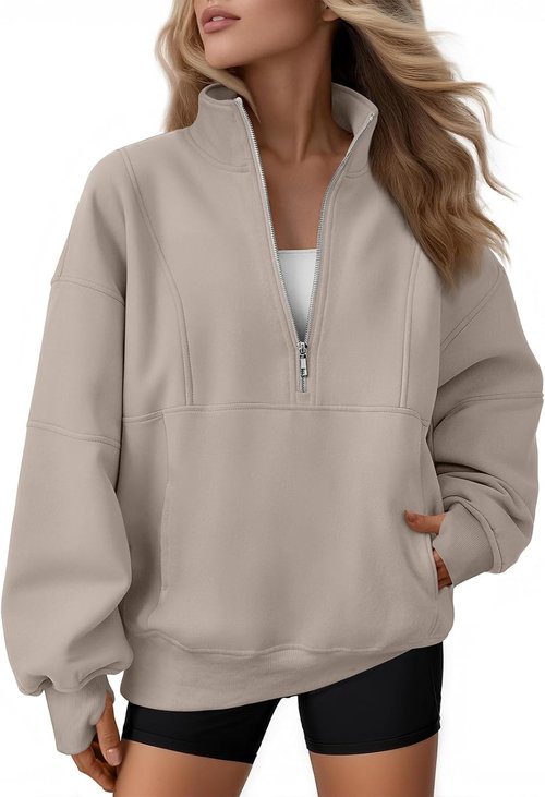 AUTOMET Women's Oversized Quarter Zip Sweatshirt - Cozy Fleece Pullover Hoodie for Fall | Stylish Mock Neck