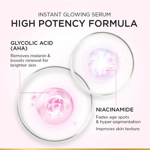 L'Oreal Paris Brightening Serum - 1% Glycolic Acid & 2% Niacinamide for Even Skin Tone | 15ml (0.52 oz)