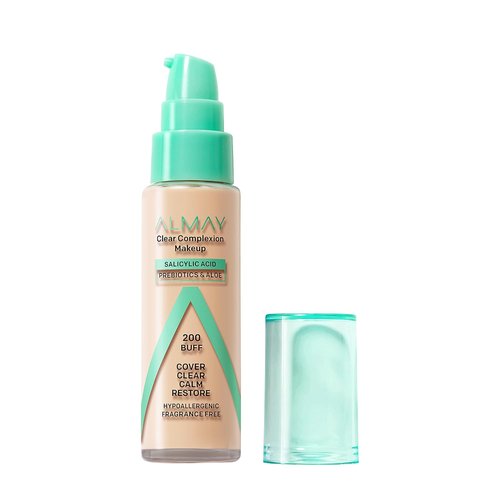 Almay Clear Complexion Acne Foundation - Salicylic Acid, Medium Coverage, Soft Matte Finish | 200 Buff, 1 fl oz