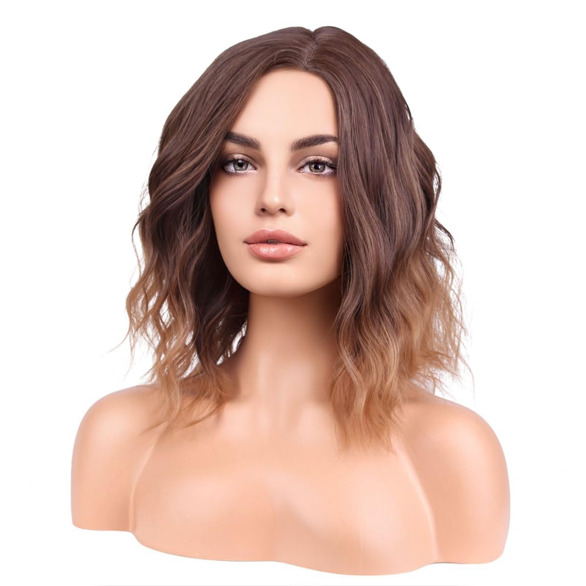 MAGQOO Brown Wig Ombre Brown Wig Brown Bob Wig Brown Wigs for Women Short Curly Wavy Brown Wigs Synthetic Cosplay Costume Wigs