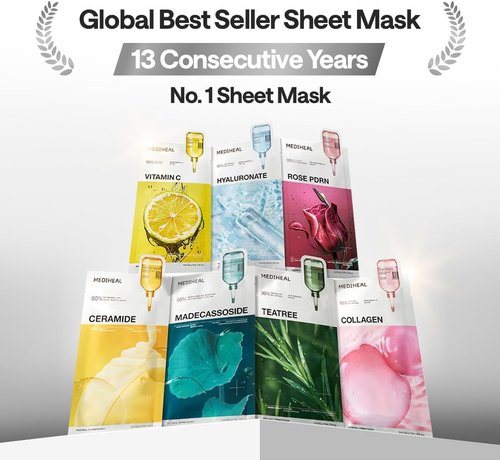 Mediheal Essential Face Mask - Madecassoside Blemish Repair | 10 Pcs, Soothing & Hydrating Vegan Formula