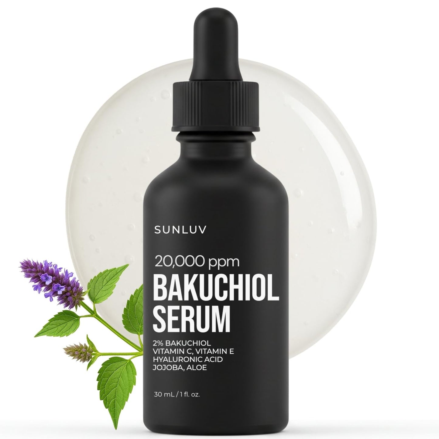 SUNLUV Bakuchiol Serum for Face - 2% Retinol Alternative with Hyaluronic Acid & Vitamin C | Anti-Aging & Hydrating - 1 oz