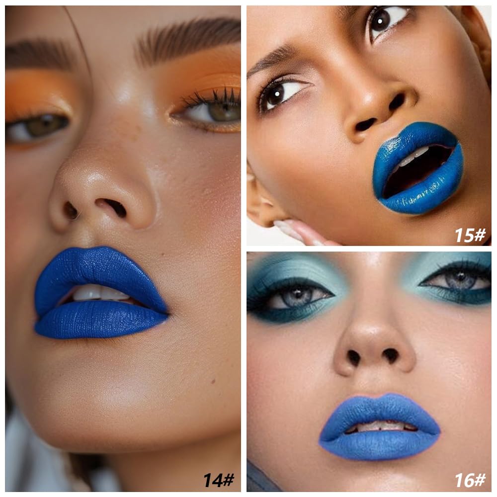 Skiennix Blue Lipstick Set - 3 Matte Cream Shades for Cosplay & Festival Makeup | Vegan Friendly