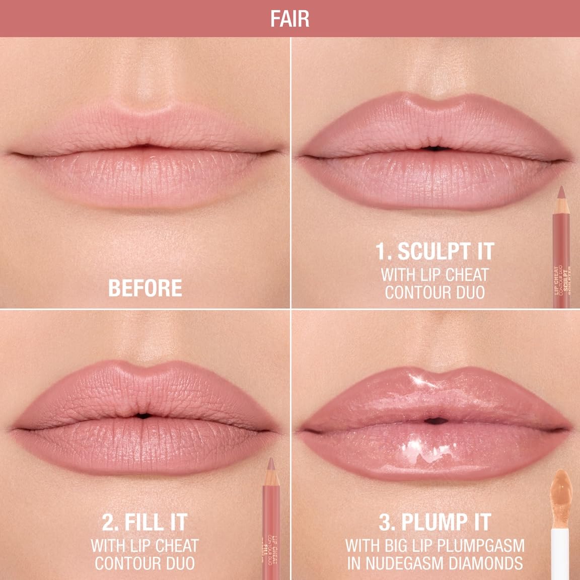 Charlotte Tilbury Lip Cheat Contour Duo - Dual-Sided Lip Liner Pencil for Sculpting & Filling - Prevents Lipstick Feathering