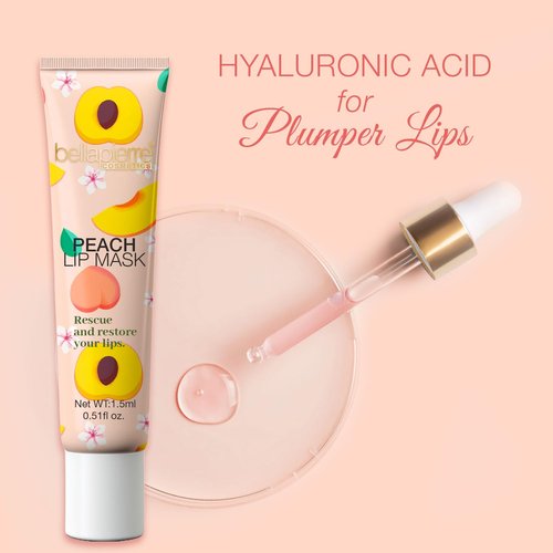 Bellapierre Cosmetics Peach Lip Mask - Hydrating Lip Plumping Mask with Hyaluronic Acid | Daily Moisturizer