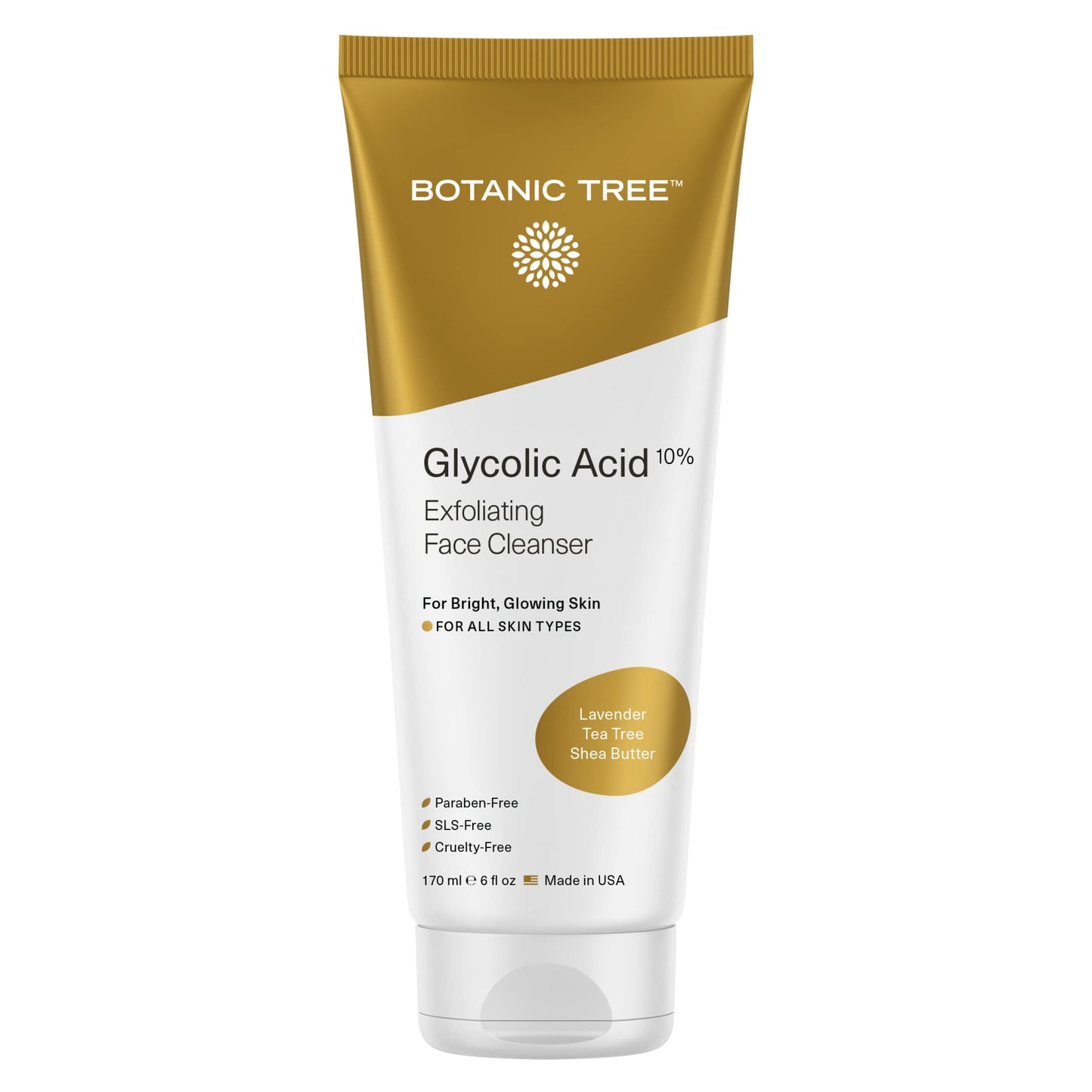 Botanic Tree Glycolic Acid Face Wash, Exfoliating Facial Cleanser and Scrub, 10% Glycolic Acid, AHA and Salicylic Acid, 6 fl. oz