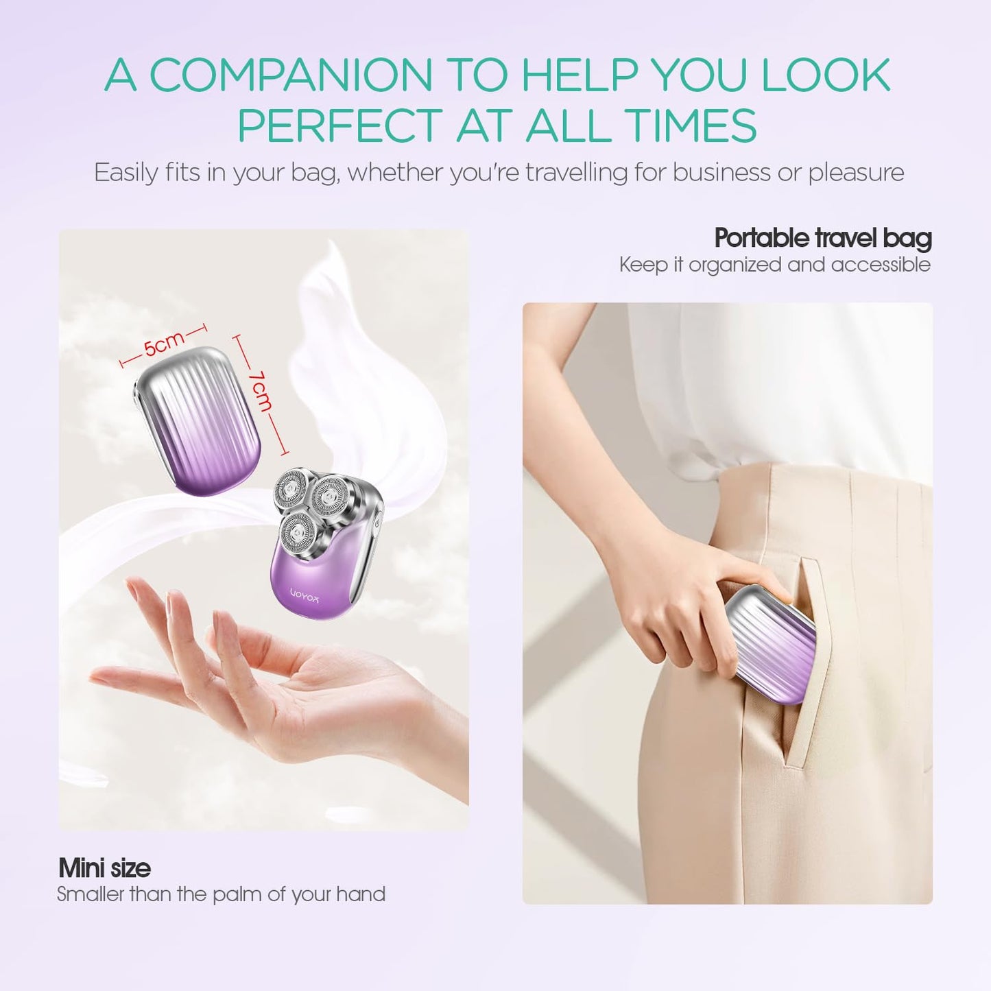 VOYOR Electric Razors for Women 3D Floating Blade Shaver for Women, Electric Shaver for Legs Bikini and Body Facial Hair Remover Women's Electric Shavers Waterproof Women's Grooming ES310 (Purple)