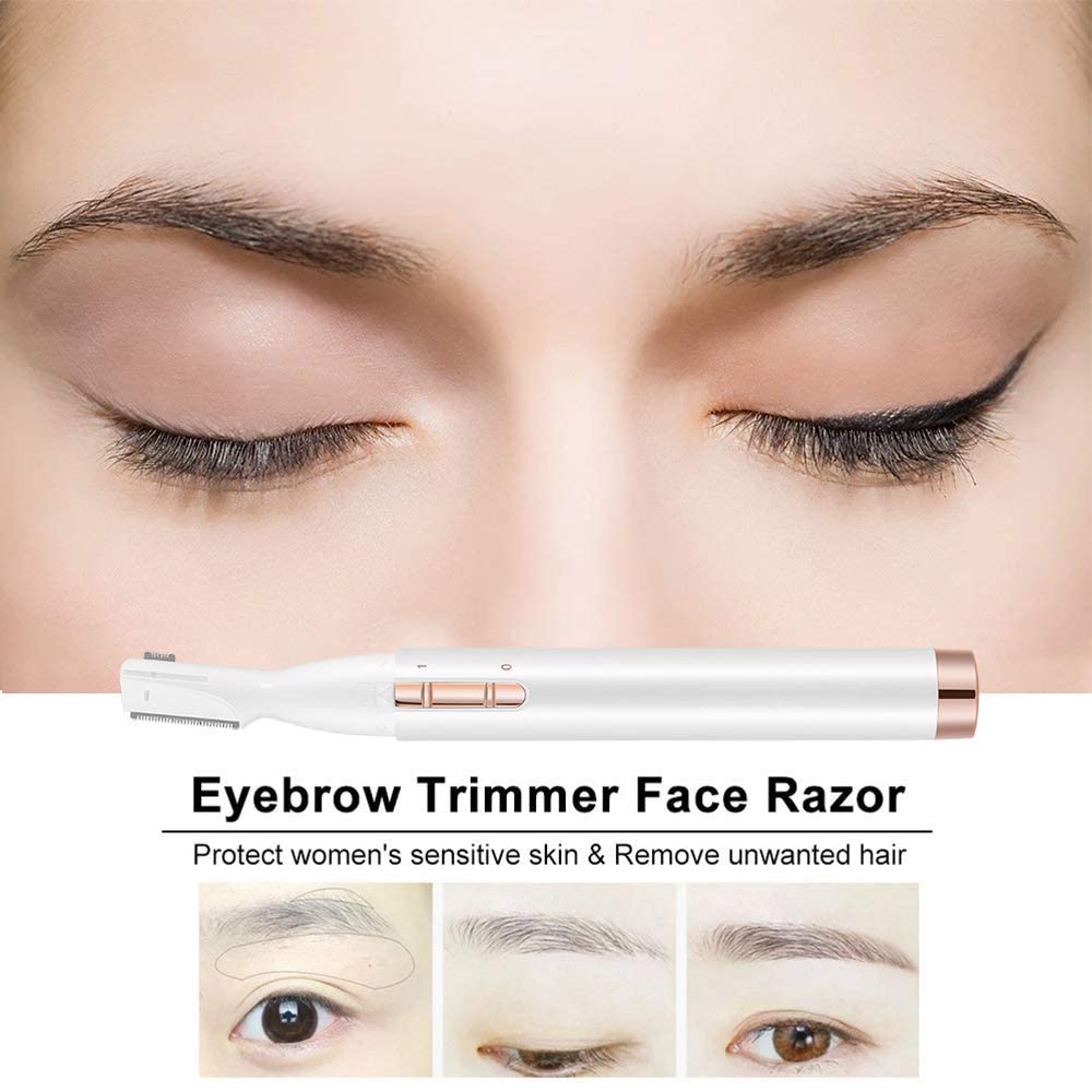 ZEXELLER Upgraded Eyebrow Trimmer, Precision Facial Hair Trimmer with Comb, Battery Operated Painless Electric Eyebrow Razor Facial Hair Remover Face Chin Neck, Upper-Lip, Peach-Fuzz