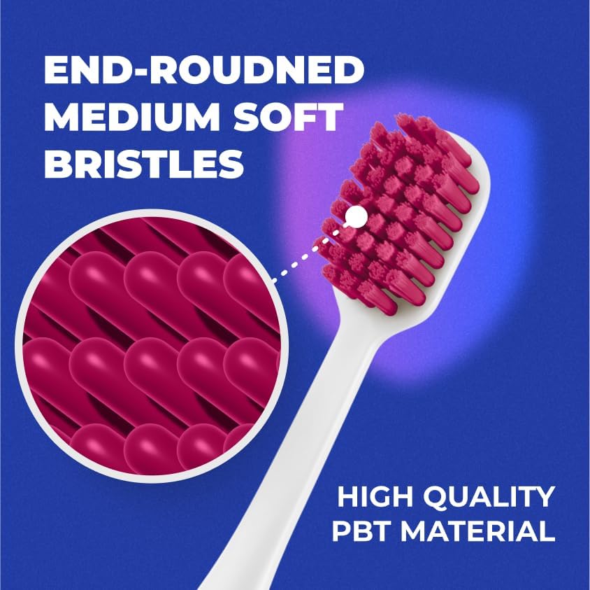 WATER DENT Medium Soft Toothbrush - Ultra-Dense Rounded Bristles for Gentle Gum Care | 2 Pack Multicolor