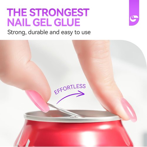 Gelike EC Nail Glue Gel 6 in 1 for Press-On Nails and Nail Tips Long Lasting Extension Strong Hold Brush-On UV Adhesive for Acrylic Tips Quick Dry Low-Odor No Pop-Off DIY at Home & Salon Art Use