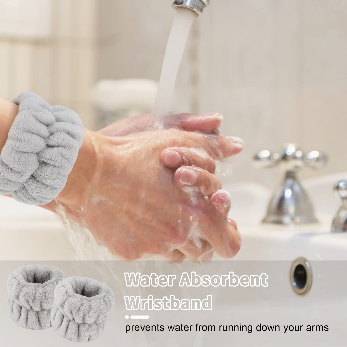 WHAVEL 6PCS Spa Headband and Wristband Set, Face Wash Headband Makeup Skincare Headband Wrist Bands for Washing Face