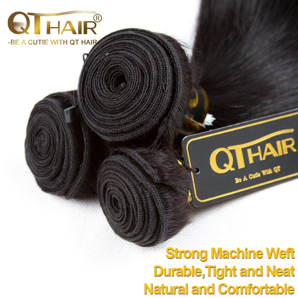 QTHAIR 14A Straight Human Hair(16" 16" 16",300g) Natural Color 100% Unprocessed Human Hair Extensions Indian Virgin Human Hair Weaves Indian Straight Hair