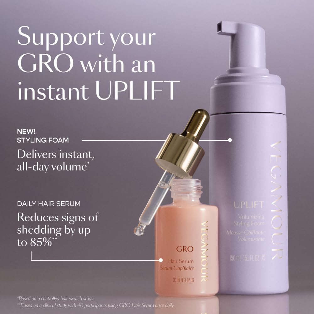 VEGAMOUR UPLIFT Volumizing Styling Foam, For fine, flat & thinning hair, Provides Volume & Resists Humidity, Non Sticky Formula, Bouncy Soft Hair