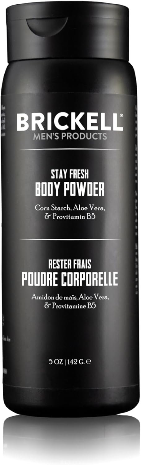Brickell Men's Products Stay Fresh Body Powder - Natural Talc-Free Formula, Absorbs Sweat, 5 oz