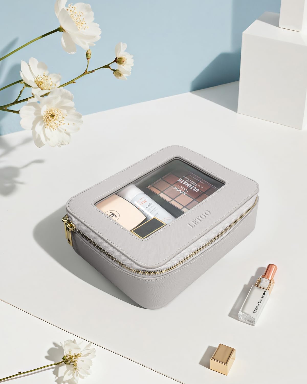 LETGO Clear Makeup Bags, TSA Approved Toiletry Bag with Zipper, Clear Makeup Organizer Fit Carry-on Travel Essentials,Clear Cosmetic Bags for Women Men (A-Grey)