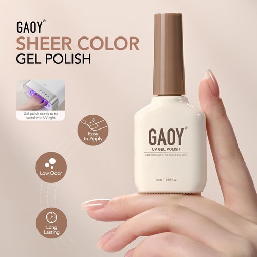 GAOY Jelly Nude Gel Nail Polish, 16ml Sheer French Base Soak Off Gel Polish, UV Light Cure for Nail Art DIY at Home, 4376 True Nude