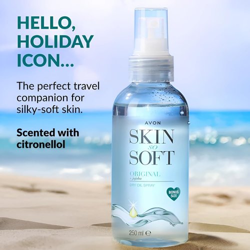 AVON Skin So Soft Jojoba Dry Oil Spray 8.45 Fl Oz - Moisturizing Body Oil with Vitamin E | After Shower Hydration, 250ML