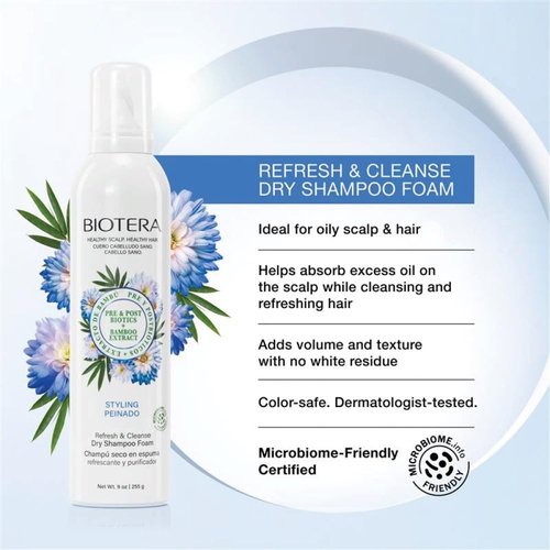 Biotera Refresh & Cleanse Dry Shampoo Foam - Oily Scalp Solution | Vegan, Paraben-Free | 9 Fl Oz