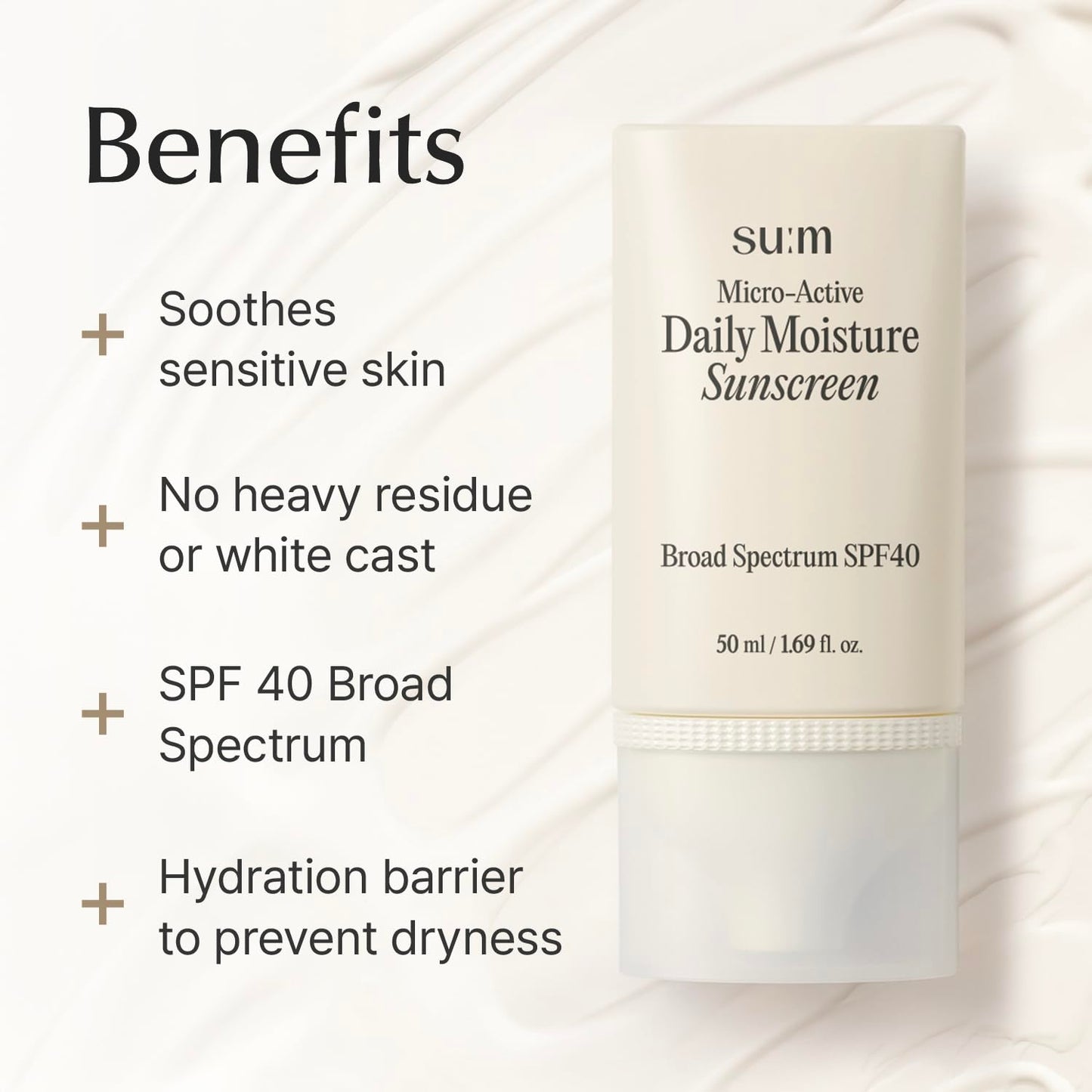 SU:M Micro-Active Daily Moisture Sunscreen SPF 40 | Hydrating UV Protection for Sensitive Skin (1.69fl oz)