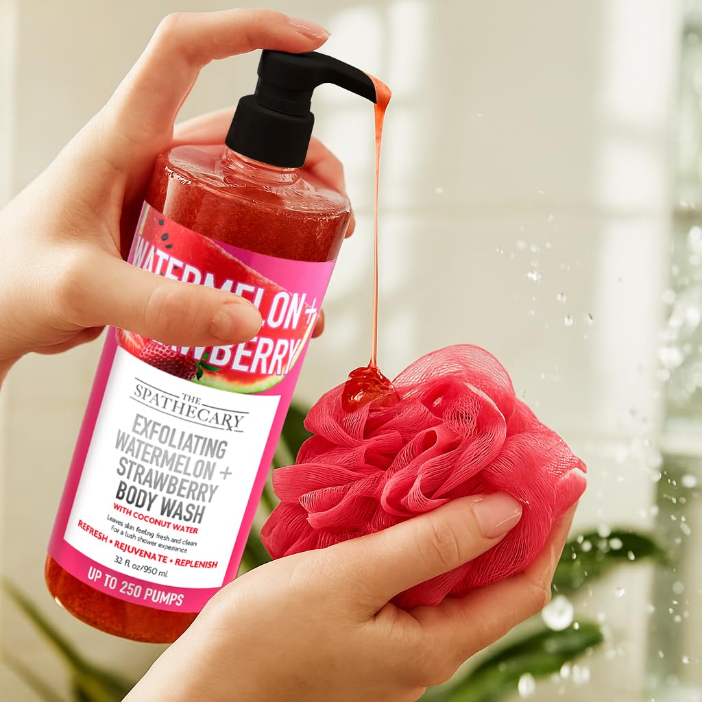 Skiennix Exfoliating Body Wash - Watermelon & Strawberry Coconut Scrub for Smooth Skin | 32 oz, Cruelty-Free