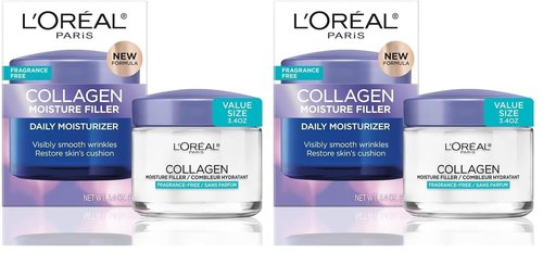 L'Oreal Paris Collagen Moisture Filler Face Cream - Anti-Aging Hydration, Fragrance-Free, 3.4 Oz (Pack of 2)