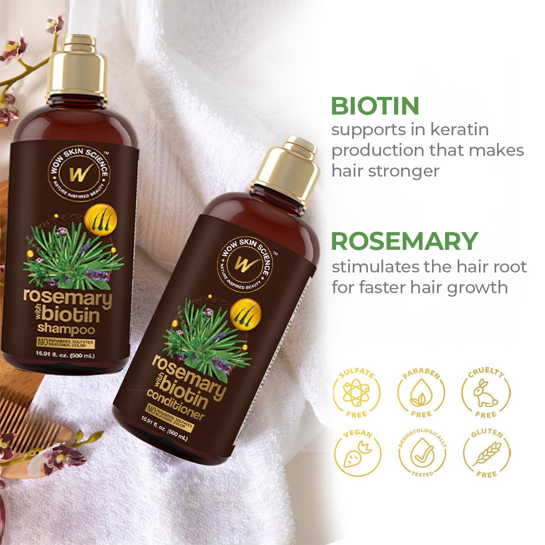 WOW Skin Science Rosemary Shampoo & Conditioner Duo - Nourishing Biotin Formula | 16.9 oz