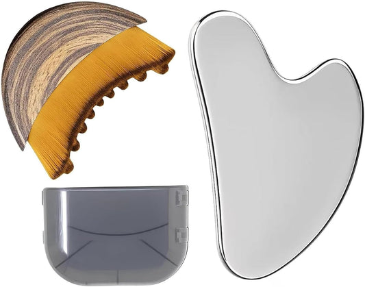 Skiennix Lymphatic Contour Face Brush & Gua Sha Tool Set - Facial Massage Kit for Jawline Sculpting & Puffiness Relief