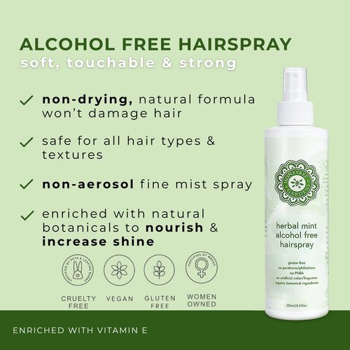 Honeybee Gardens Herbal Mint Hair Spray - Alcohol-Free Non-Aerosol Strong Hold | 8.5 fl oz