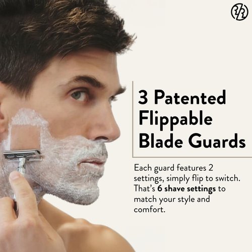 Rockwell Razors 6C White Chrome Safety Razor - Adjustable Shave Settings for Sensitive Skin | 5 Recyclable Blades