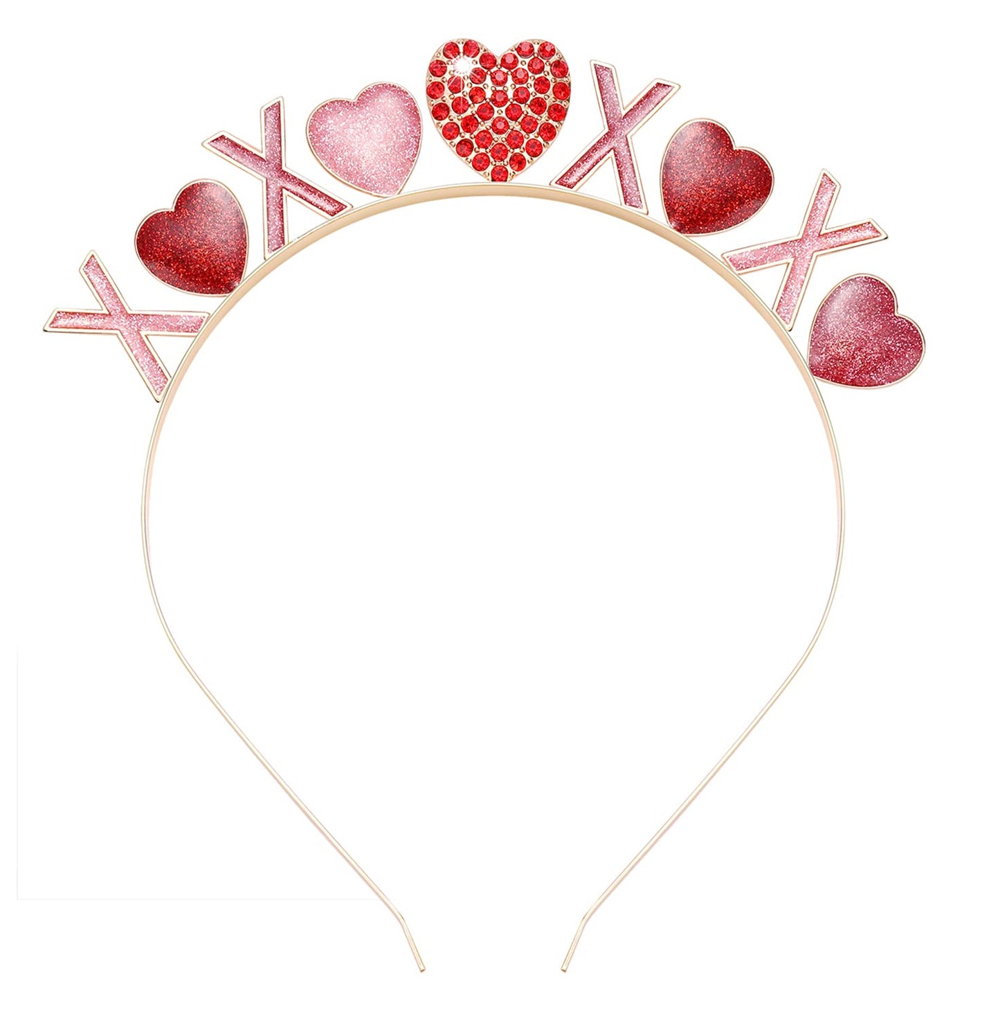 HEIDKRUEGER Valentine's Day Headbands Rhinestone Glitter Love Heart Hairband Valentines XO Heart Crown Hair Hoop for Wedding Engagement Hair Accessories