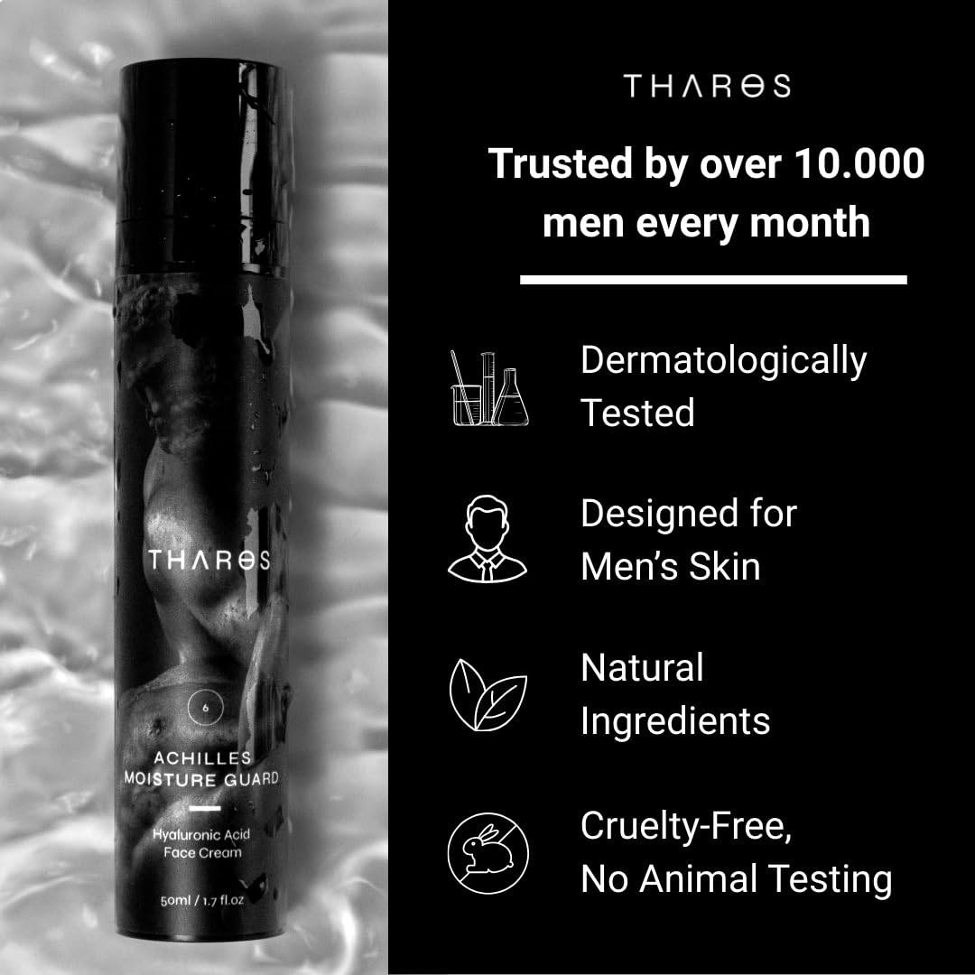 THAROS Men's Hyaluronic Acid Face Cream - Hydrating & Calming Moisture Guard | 1.7 fl. oz, Vegan for Normal & Dry Skin