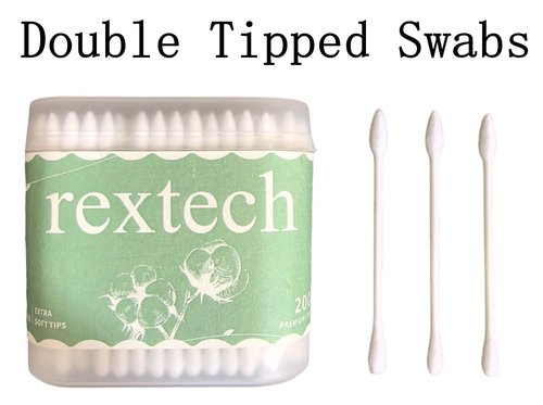 REXTECH Cotton Swabs - Dual Tip Rounded & Pointed Design - 200 Count Pack