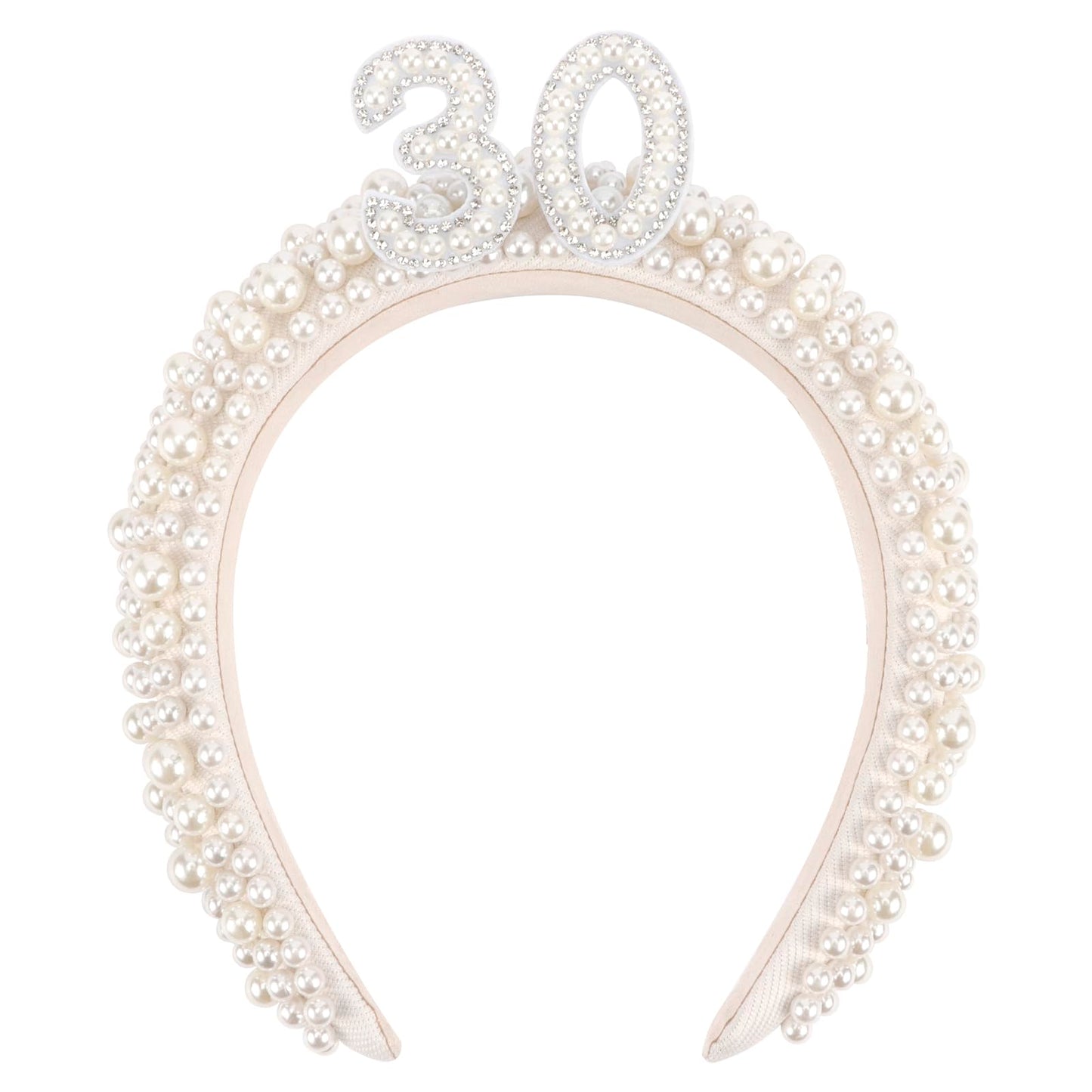 Vovii 30th Birthday Headband for Women, Birthday Headband with Pearl for 30th Birthday Outfit Dress for Women, 30th Birthday Crown for 30th Birthday Decorations