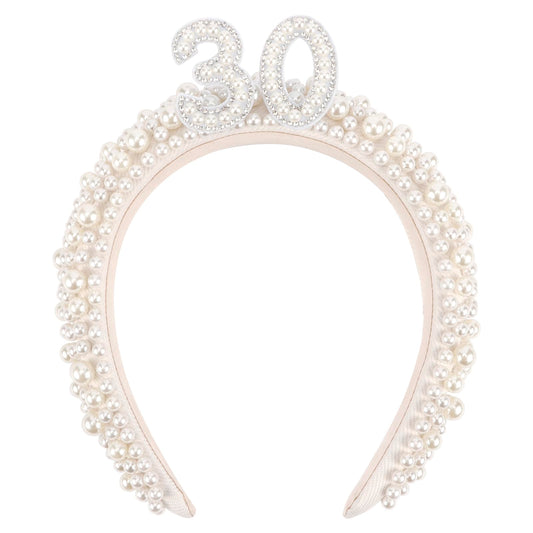 Vovii 30th Birthday Headband for Women, Birthday Headband with Pearl for 30th Birthday Outfit Dress for Women, 30th Birthday Crown for 30th Birthday Decorations