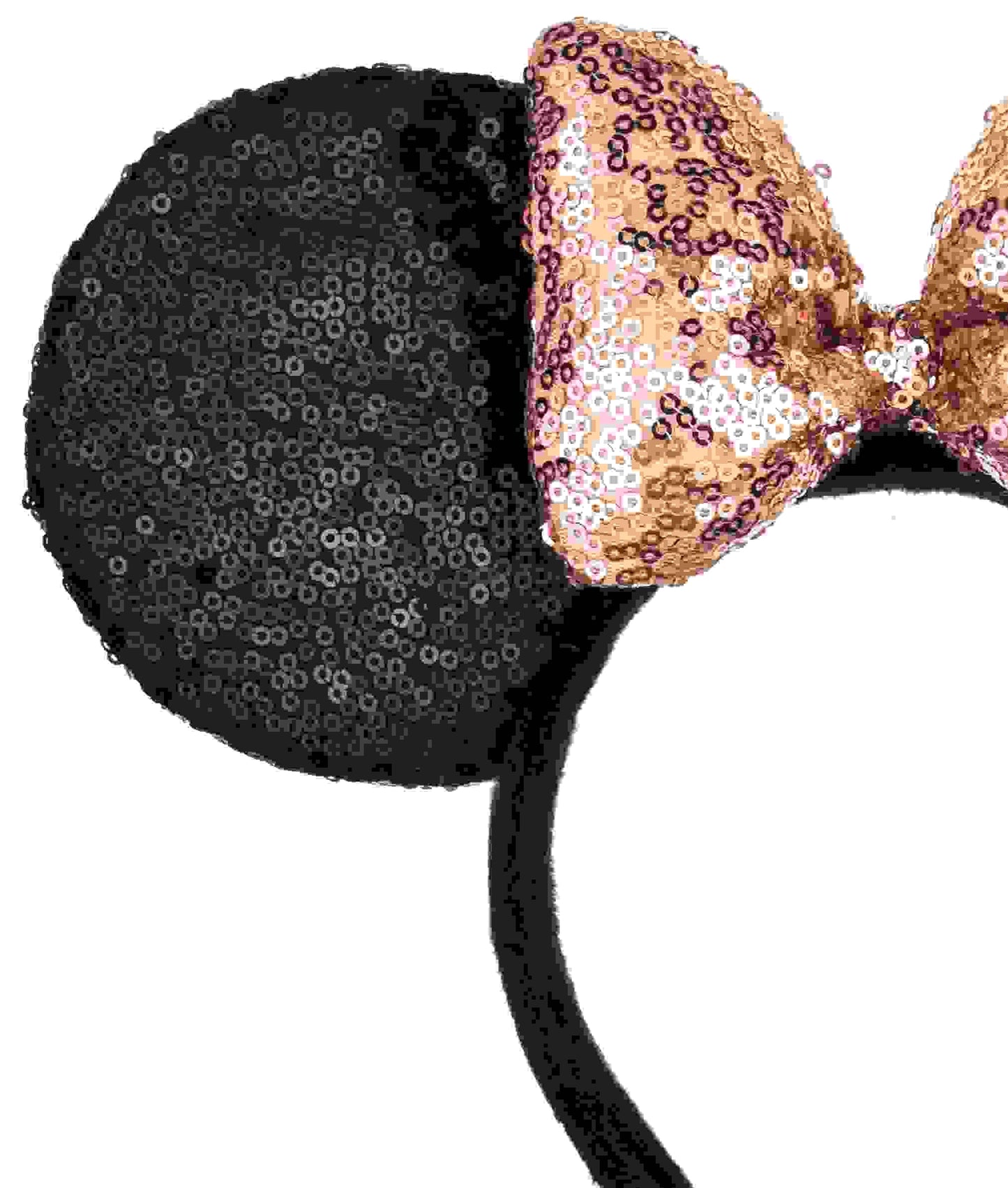 A Miaow 3D Black Mouse Sequin Ears Headband MM Glitter Butterfly Hair Clasp Park Supply Adults Women Photo Accessory (Black and Champagne)