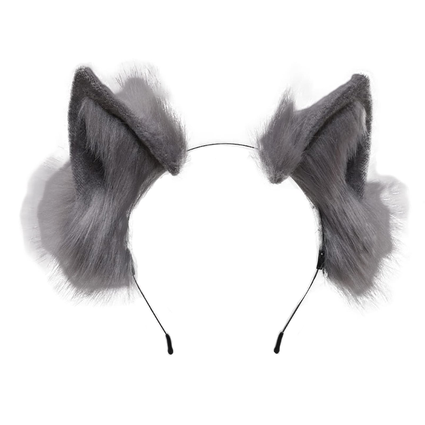 Faylay Wolf/Fox/Cat Ear Cosplay Headwear Girl Accessories Handmade Hairband Furry Ear Faux Fur Headband (04-8 Grey)