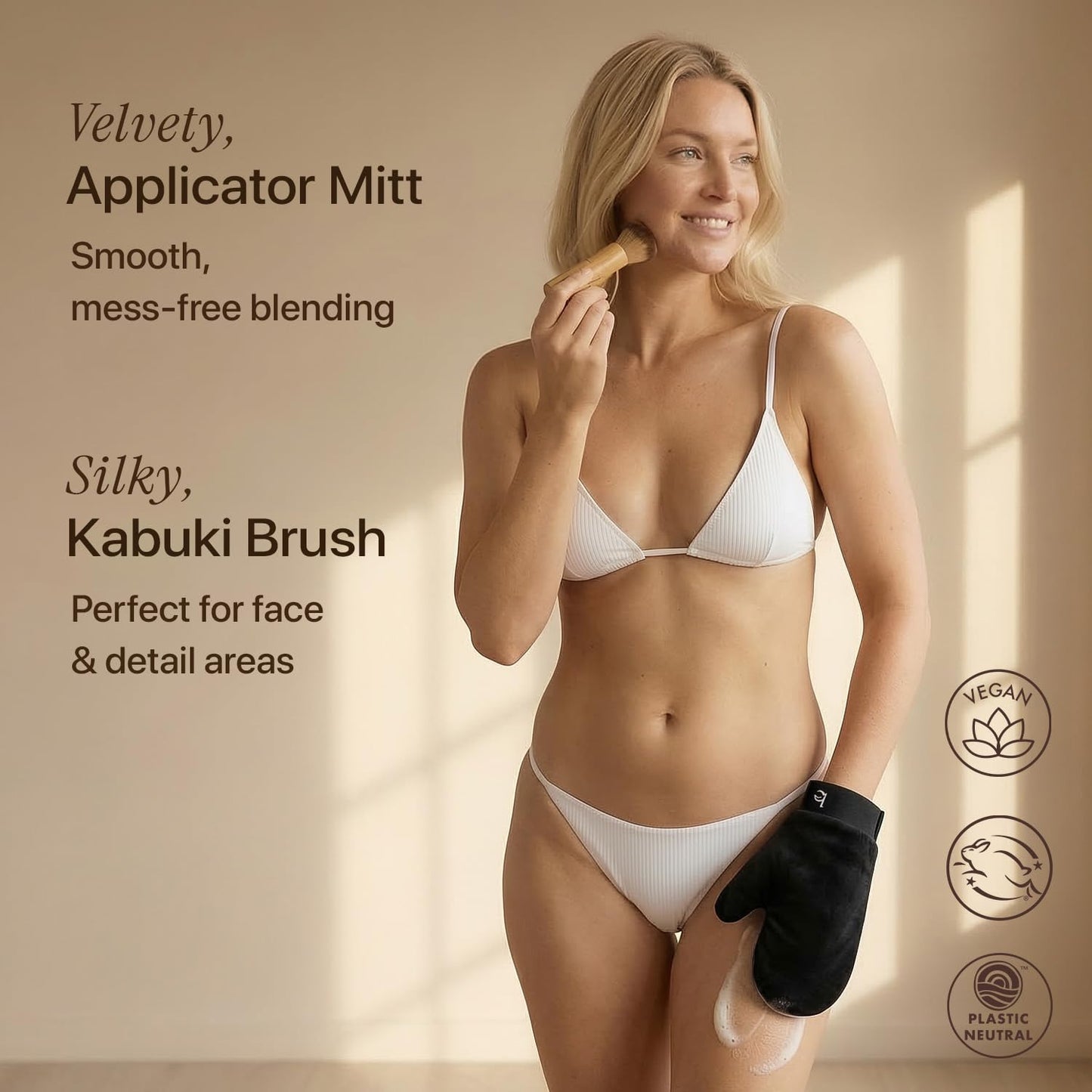 Skiennix Self Tanner Mousse Kit - USA Made, Natural & Organic Ingredients, Includes Kabuki Brush & Mitt