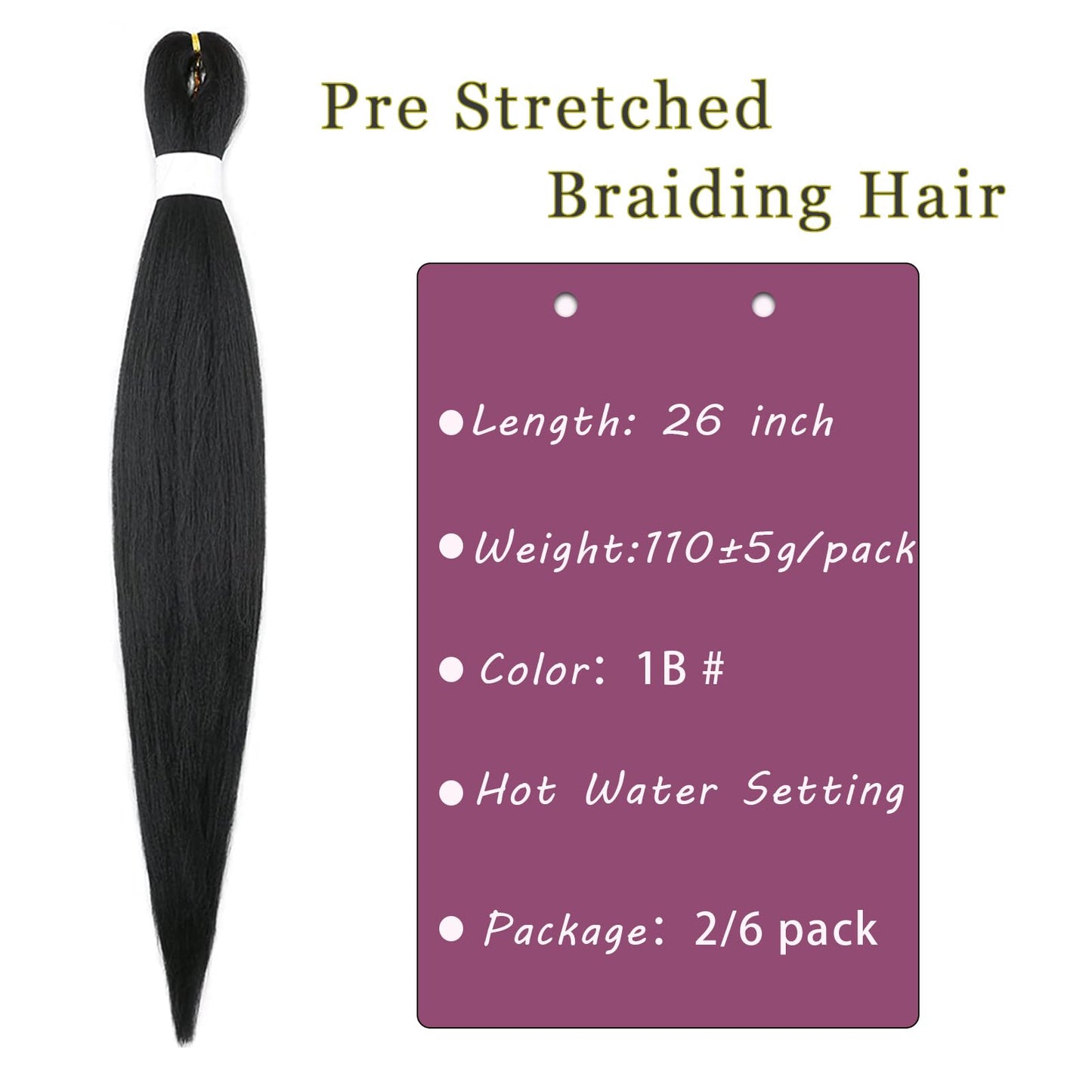 Coriario Black Braiding Hair Pre Stretched 26inch 6 Packs Prestretched Braiding Hair Long Straight Braiding Hair Soft Yaki Synthetic Braids Hair Extensions(1B Braiding Hair)