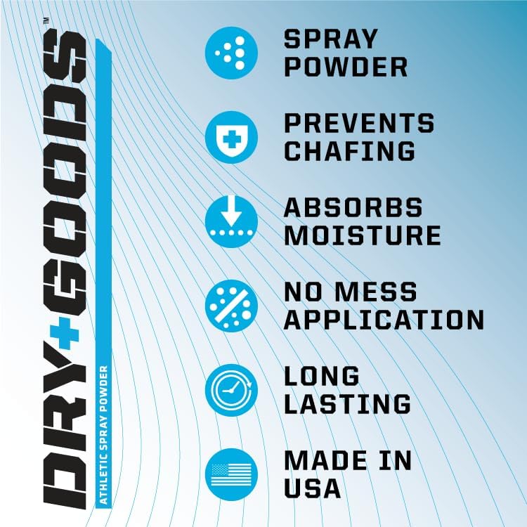 Dry Goods Athletic Spray Powder 5.4oz - Stay Dry & Fresh, Absorbs Moisture, Reduces Chafing