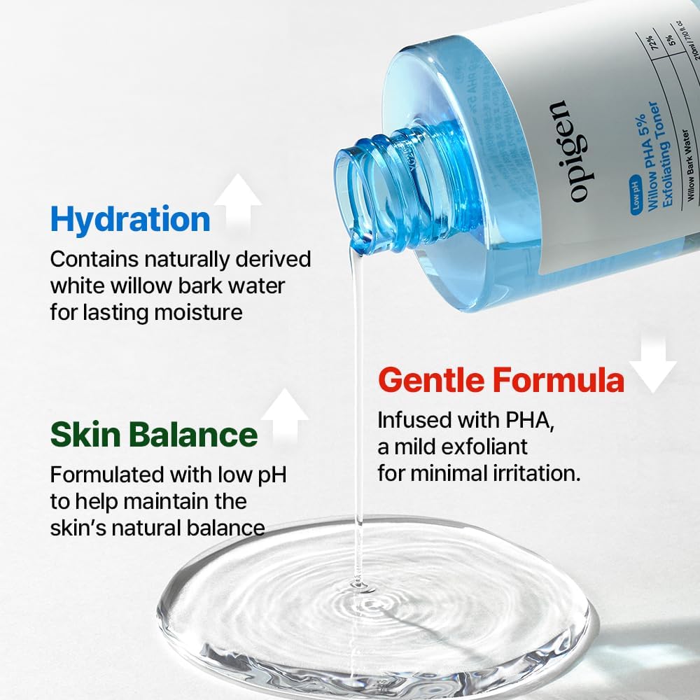 Skiennix Low pH Willow PHA 5% Exfoliating Toner - Gentle Daily Formula for Bright, Smooth Skin | 7.1 Fl Oz