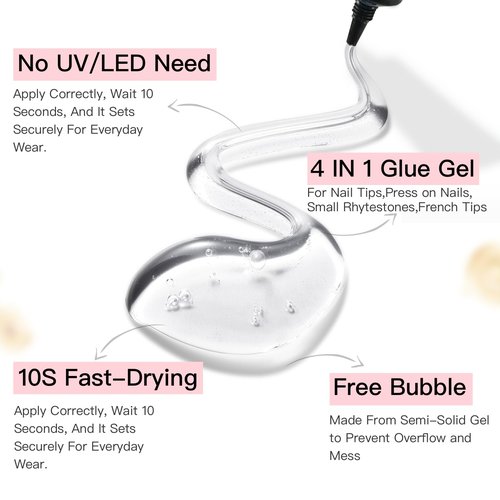 Curvlife 15g Semi-Solid Glue Gel and 20ml Pinpoint Glue Remover Kit for Press on Nails, Quick Dry No UV Lamp Needed with Gentle Non-Acetone Remover For Fake Nail Tips