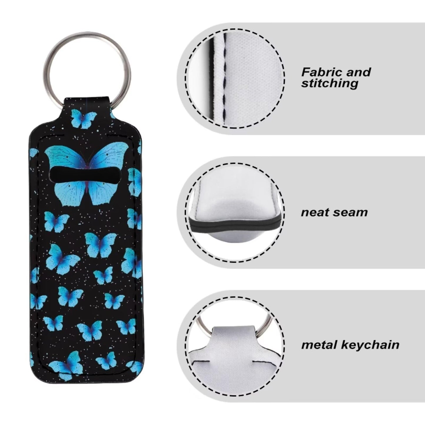 SEANATIVE Blue Butterfly Lipstick Keychain Holder for Women elegant Chapstick Sleeve Key Chain Durable Lip Gloss Holder Protective Case