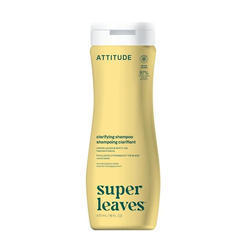 ATTITUDE Clarifying Hair Shampoo, EWG Verified, Restores Shine, Naturally Derived Ingredients, Vegan and Plant Based, Lemon Leaves and White Tea, 16 Fl Oz