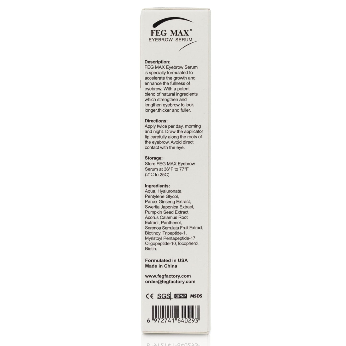 FEG Max Eyebrow Enhancer Growth Treatment Serum | Eyebrow Enhancing Serum to Help Lengthen and Thicken Eyebrows | Non-irritating Brow Serum | 6ml
