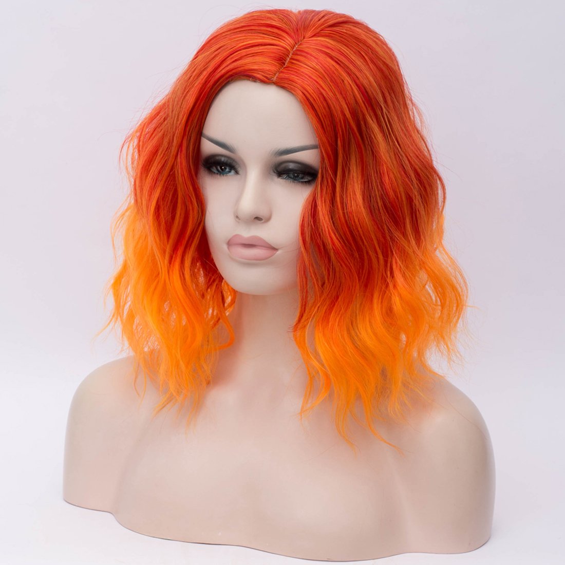 BUFASHION 14" Women Short Orange Kinky Straight Cosplay Synthetic Wigs With Air Bangs 46 Colors Available (Orange)