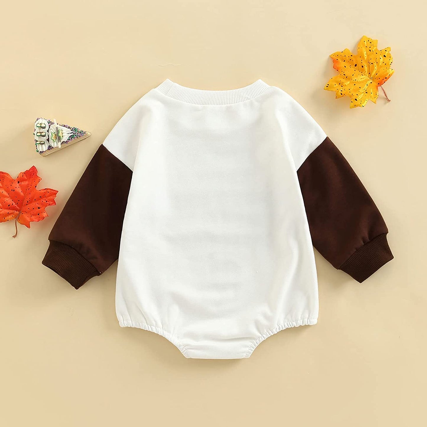 DOSYZTO Baby Boy Girl Thanksgiving Sweatshirt Outfit Turkey Print Sweaters Romper Warm Fall Shirts Winter Clothes (Turkey Patchwork White Romper,12-18 Months)