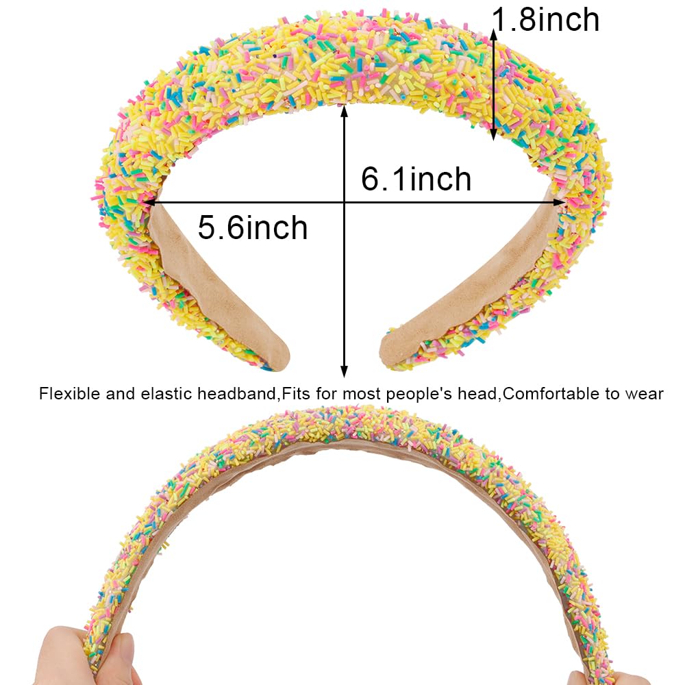 AHONEY 2 Pack Candy headband Thick Padded Headband for Women Girls, Cute Headbands Sprinkles Wide Head Band Non Slip Glitter Birthday Hair Accessories for Girls (Pink&Yellow)