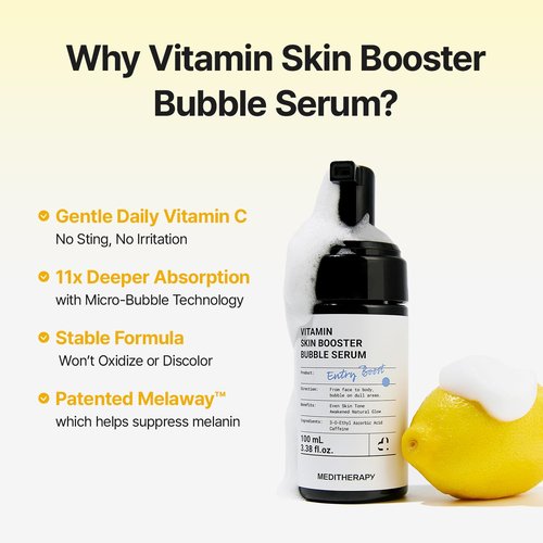 MEDITHERAPY Vitamin C Serum for Face – Micro-Bubble Formula for Instant Absorption, Visibly Radiant Glow – Advanced Vitamin C, Non-Irritating AM/PM Use for Sensitive Skin – 3.38 fl oz