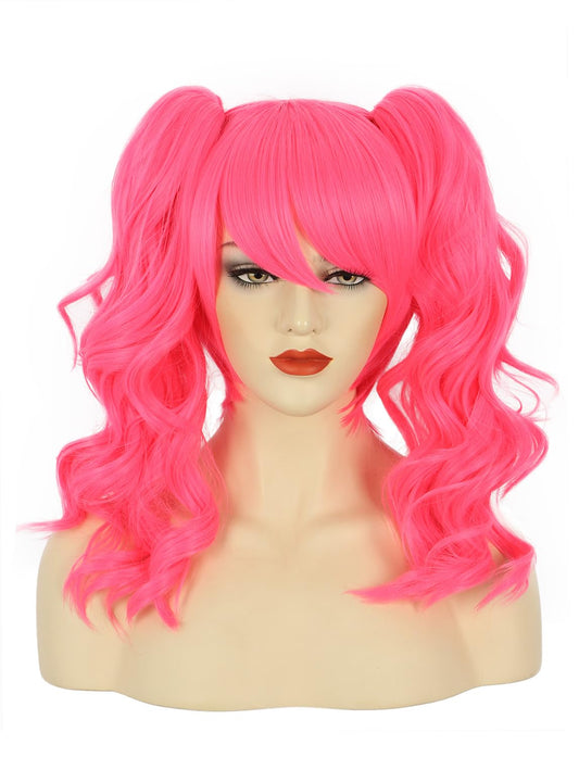 karlery Women's Long Ponytail Hot Pink Wig Lolita Clip In Thick Claw Drawstring Halloween Costume Pigtail Wig Anime Cosplay Wig