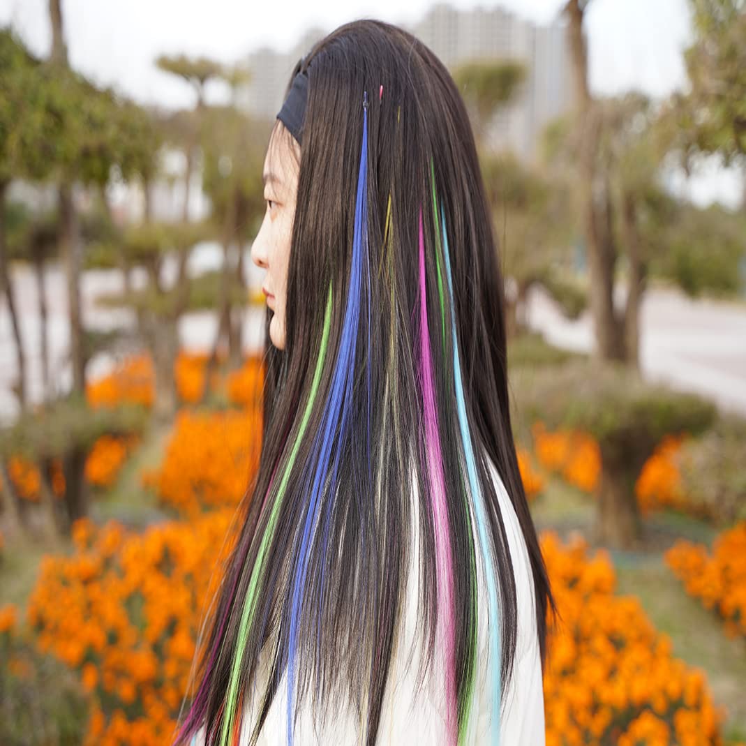 XIAO TAO ZI 39pcs/Lot 20'' Synthetic Rainbow Hair Extensions kit Colored Hair Pieces +50 Pcs Silicone Micro Beads+2 Pcs Crochet Hooks (20 Inches, 39 Pieces)